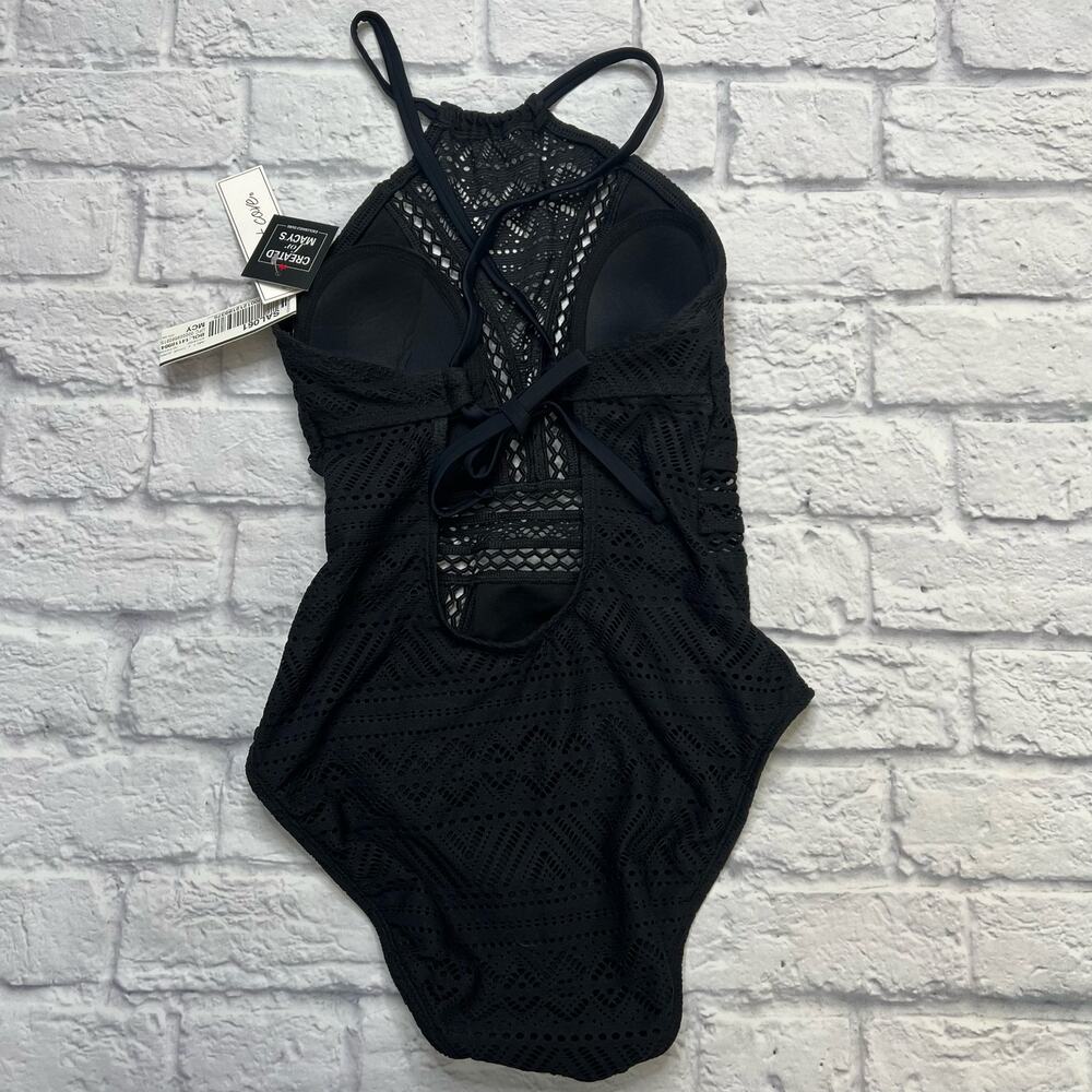 Salt + Cove Juniors Crochet Overlay One Piece Swimsuit Black Size S High Neck - Picture 4 of 6